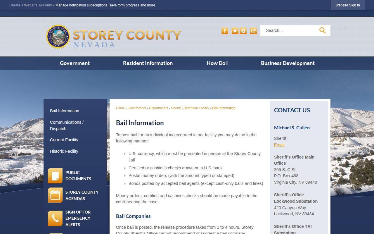 Storey County bail information