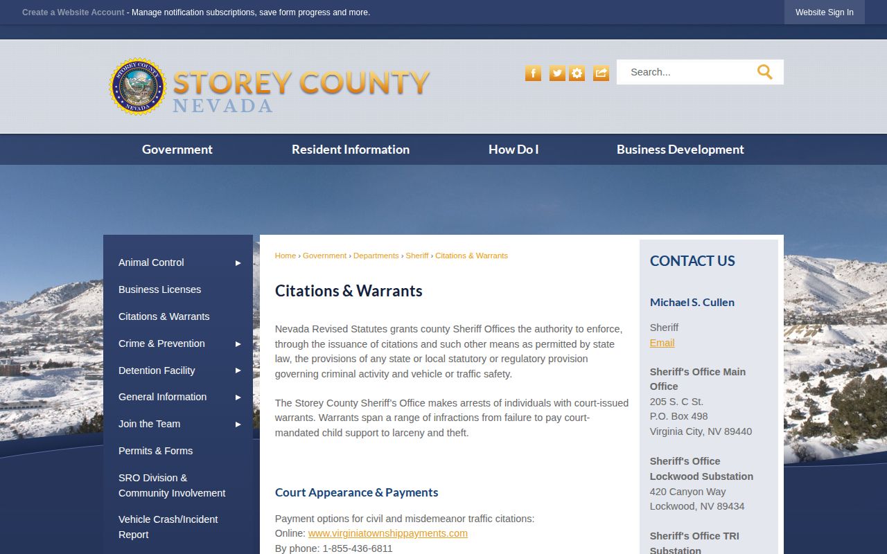 Storey County warrants page