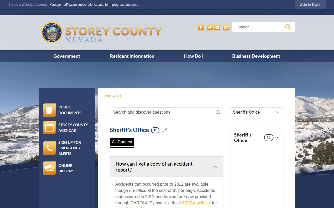 Storey Sheriff closed case report FAQ