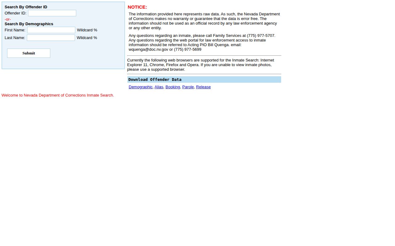 Nevada corrections offender search